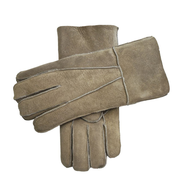 Infinity Leather Unisex Stone Sheepskin Suede Gloves with Roll Up/Down Cuff