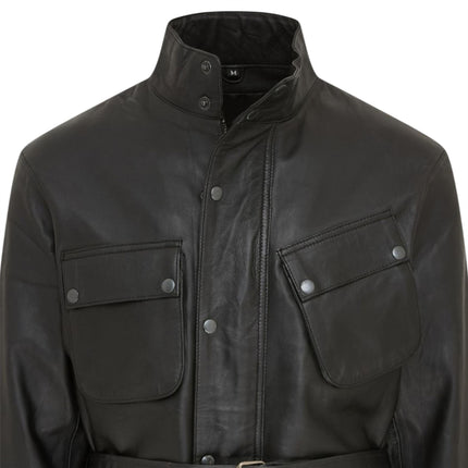 Men's Black Lamb Leather Safari Parka Jacket - Edinburgh