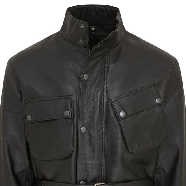 Men's Black Lamb Leather Safari Parka Jacket - Edinburgh
