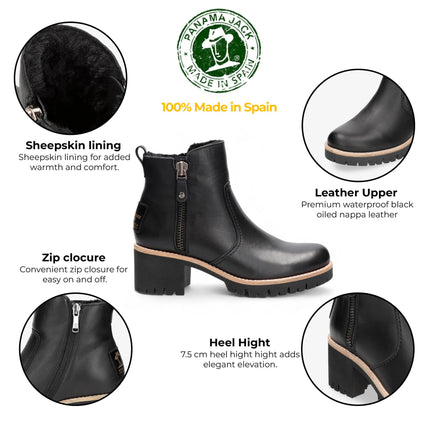 Panama Jacks Women's Black Trav B2 Leather Ankle Boots