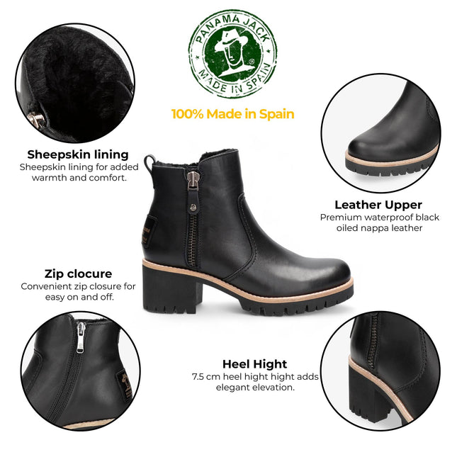 Panama Jacks Women's Black Trav B2 Leather Ankle Boots