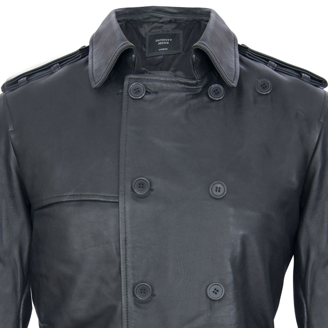 Mens Black Leather Trench Coat-Memphis