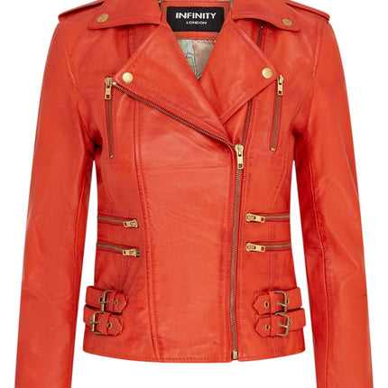 Womens Leather Brando Biker Jacket-Orlando