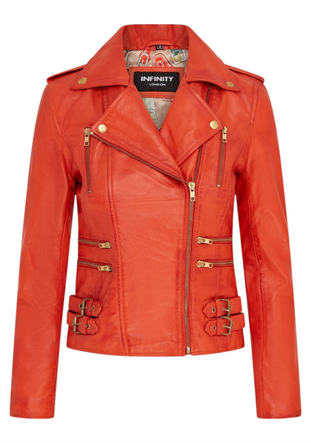 Womens Leather Brando Biker Jacket-Orlando