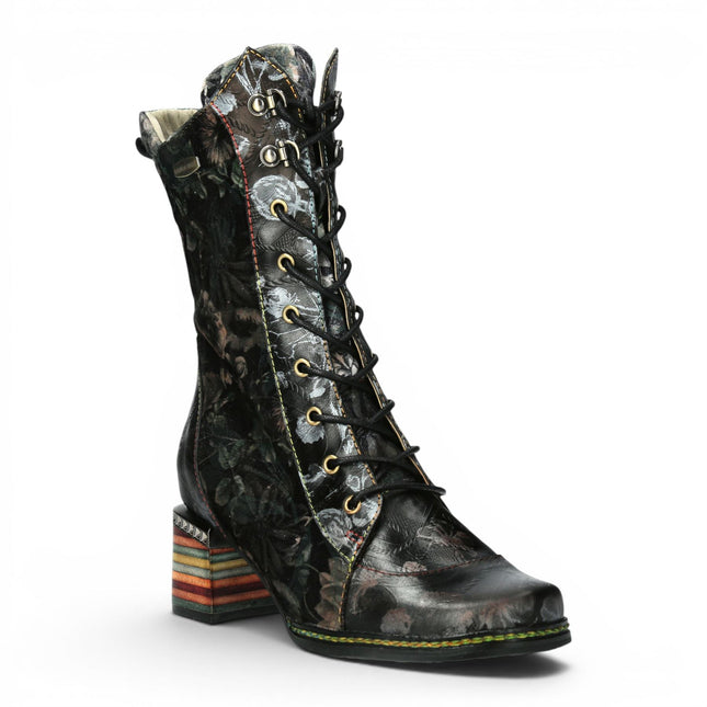 Laura Vita Women's Goth Victorian Floral Black Leather High Lace-Up Boots - Ibcano-15