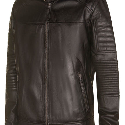 Mens Black Leather Quilted Biker Jacket - Paris