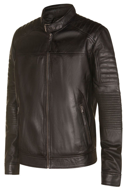 Mens Black Leather Quilted Biker Jacket - Paris