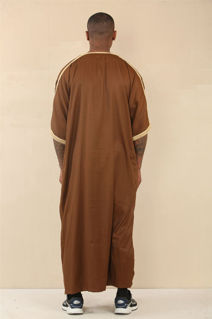 Men's Brown Moroccan Thobe Jubba Robe Eid Djellaba Gandoura