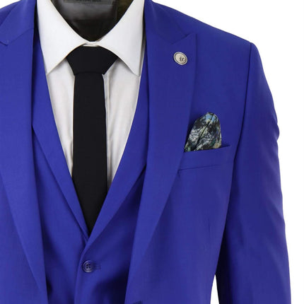 Mens 3 Piece Royal Blue Tailored Fit Complete Suit Best Man Groom Prom Wedding