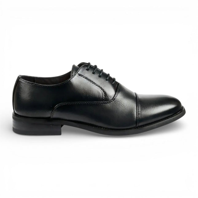 Men's Black Patent PU Leather Cap-Toe Oxford Formal Brogue Shoes
