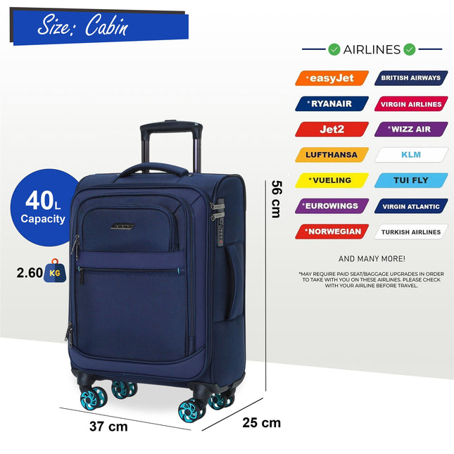 Soft Shell Blue 1680D Polyester Suitcase Set 8 Wheel TSA Lock Luggage