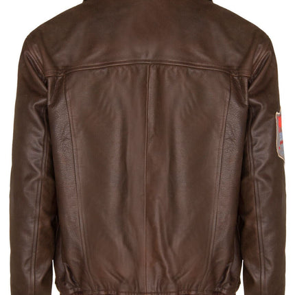 Mens Brown Leather US Aviator Bomber Jacket - Warsaw