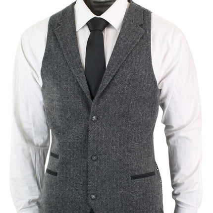 Men's 3 Piece Charcoal Grey Herringbone Tweed Suit