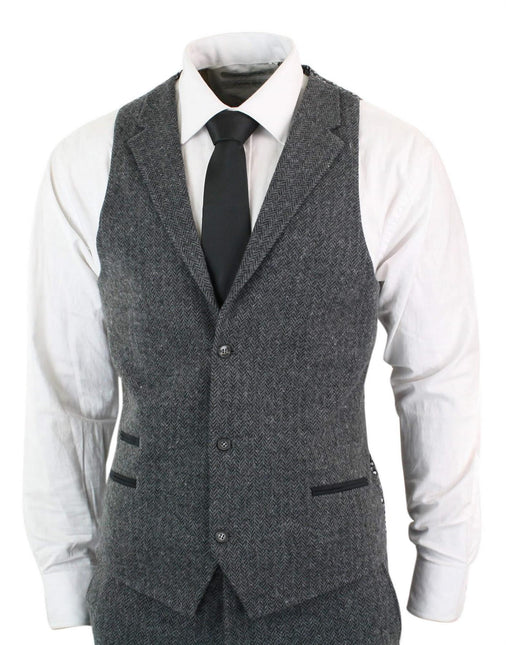 Men's 3 Piece Charcoal Grey Herringbone Tweed Suit