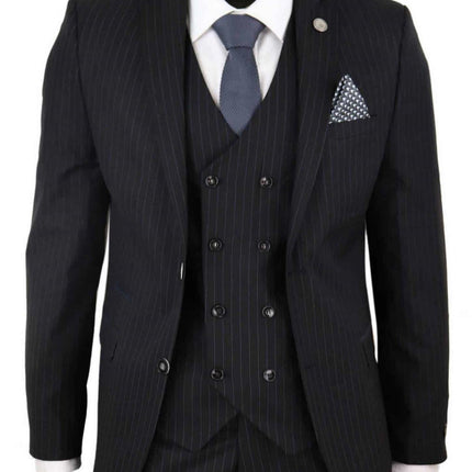 Men's 3 Piece Black Pinstripe Retro Suit