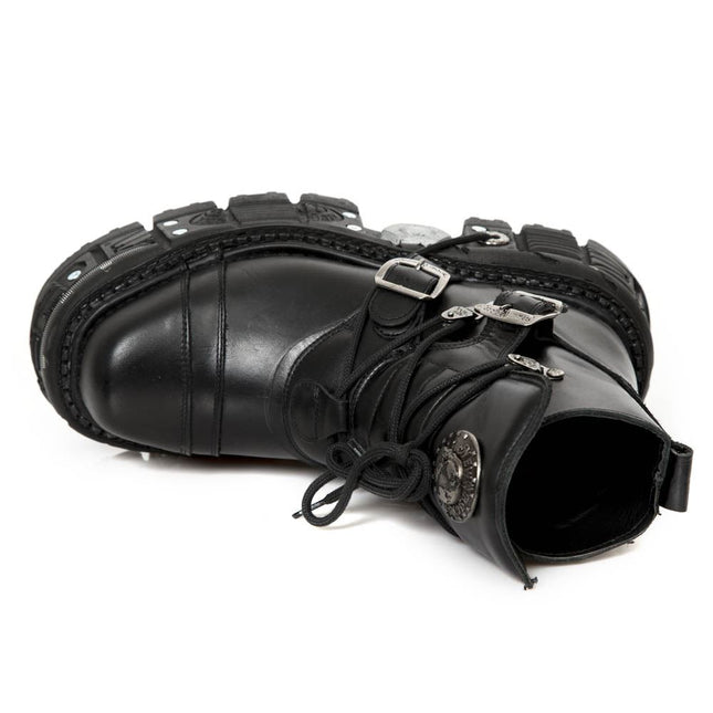 New Rock M-Tank007-S1 Black Leather Gothic Combat Platform Ankle Boots