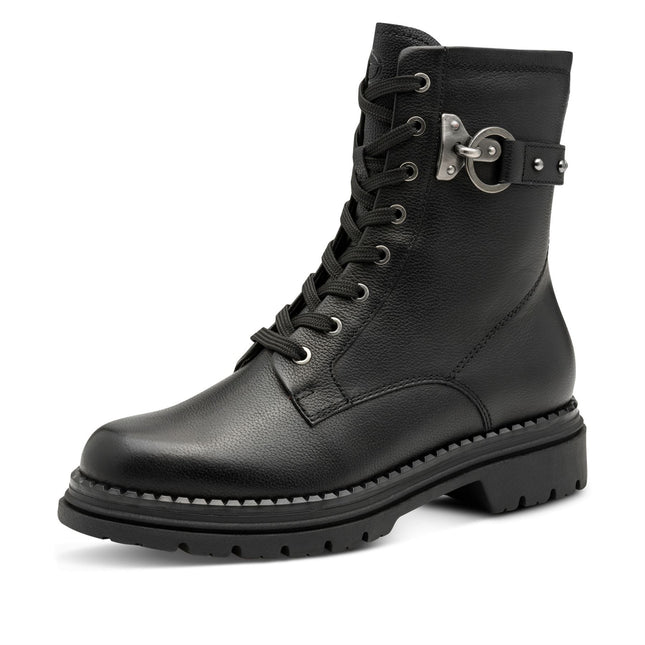 Tamaris Womens Fashion Black Leather Lace-Up Zip Combat Ankle Boots