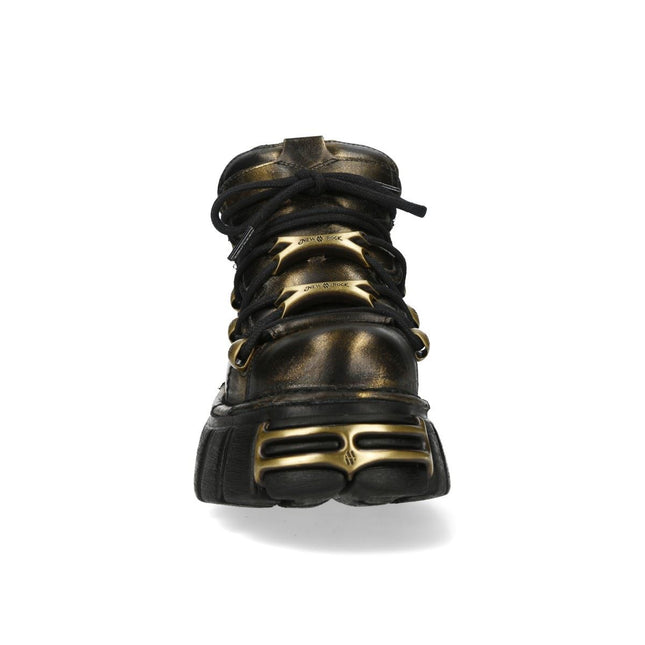 New Rock Golden Black Leather Gothic Platform Ankle Boots - M-120N-C21