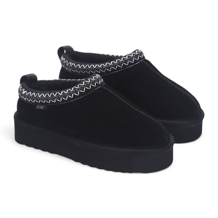 Women’s Black Genuine Sheepskin Real Fur Winter Platform Slippers - Polar