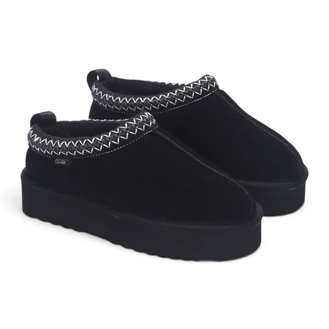 Women’s Black Genuine Sheepskin Real Fur Winter Platform Slippers - Polar
