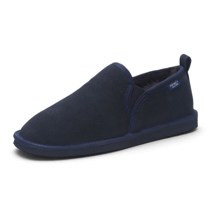 Men's Navy Blue Genuine Sheepskin Suede Slipper Winter Moccasins - Cedar