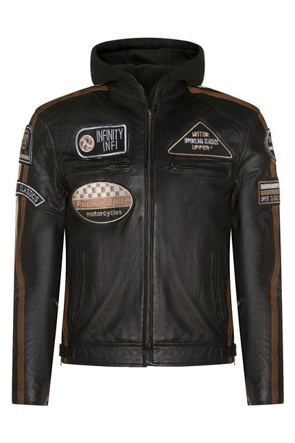 Mens Racing Hooded Leather Biker Jacket-Detroit