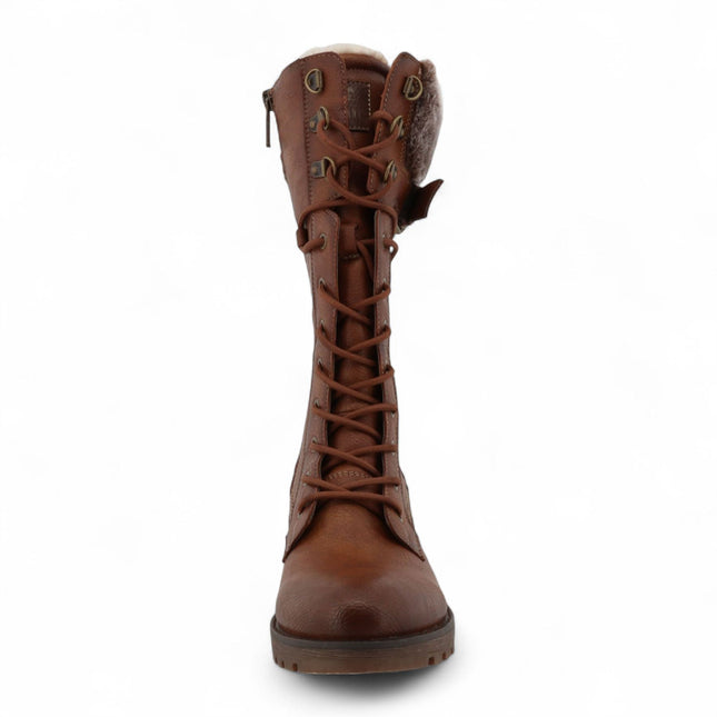 Mustang Women's Brown Mid-Calf Faux Fur Winter Combat Boots