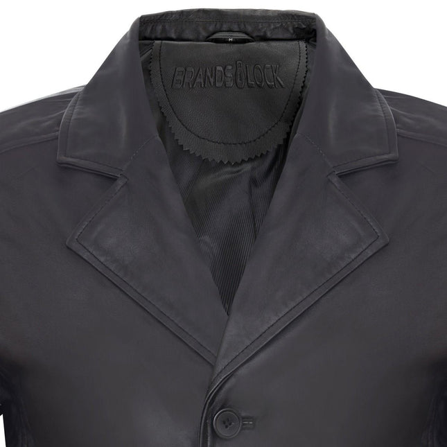 Mens 3/4 Black Leather Cromby Coat-Rosario