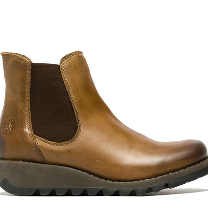Fly London Womens Camel Salv Chelsea Leather Ankle Casual Wedge Heel Boots