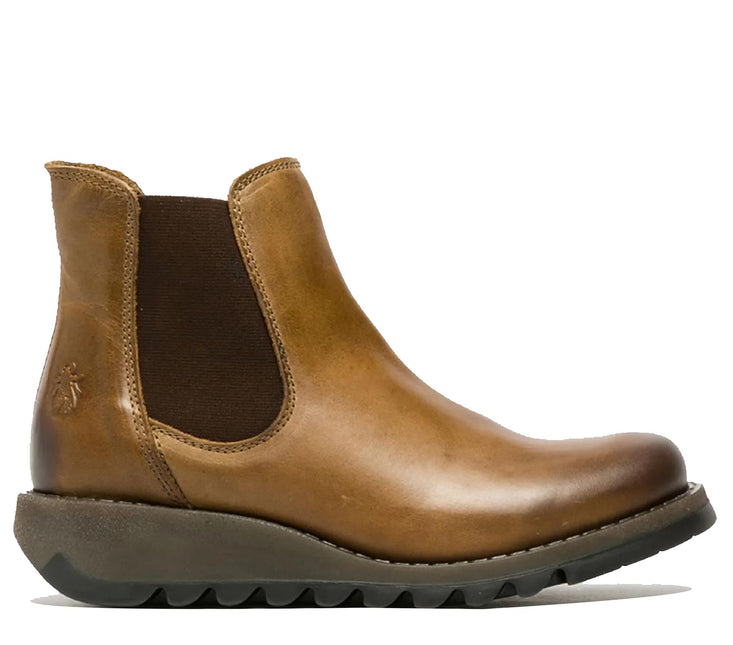 Fly London Womens Camel Salv Chelsea Leather Ankle Casual Wedge Heel Boots