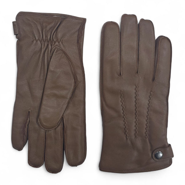 Men’s Tan Brown Italian Leather Warm Wool-Lined Winter Gloves - M-LGV-505