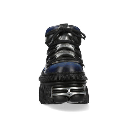 New Rock M-Wall106N-C16 Blue Silver Leather Gothic Urban Rock Ankle Boots