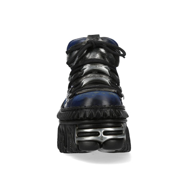 New Rock M-Wall106N-C16 Blue Silver Leather Gothic Urban Rock Ankle Boots