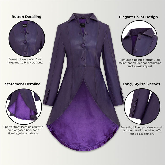 Womens Gothic Full Length Leather Coat Victorian Flare Goth Punk