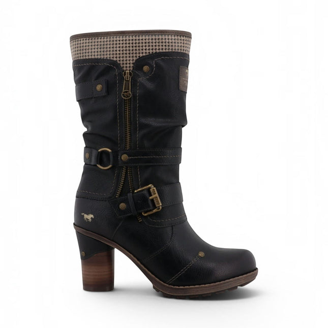 Mustang Women's Black Mid-Calf Heeled Long Boots - M0162001