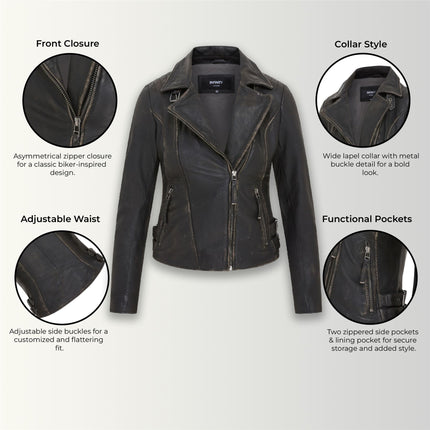 Womens Black Quilted Leather Brando Classic Biker Jacket