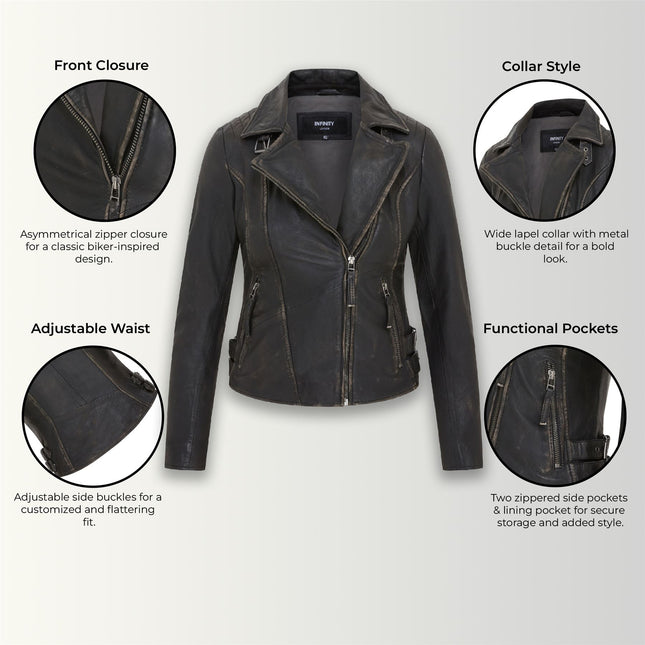 Womens Black Quilted Leather Brando Classic Biker Jacket