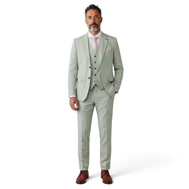 Men's Sage Green 3 Piece Tailored Fit Formal Suit - Belmont