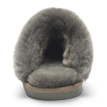 Women's Genuine Sheepskin Olive Green Suede Mule Winter Slippers - Luna