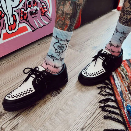 TUK Pointed Creeper Sneaker Black White Leather Platform Shoes - A9180