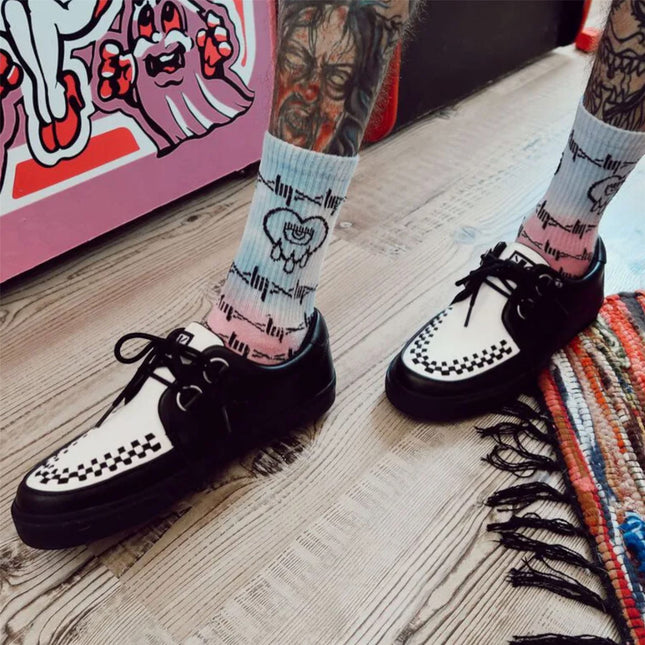 TUK Pointed Creeper Sneaker Black White Leather Platform Shoes - A9180