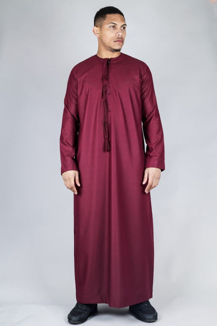 Men's Red Thobe Emirati Islamic Jubba Robe Eid Tassel Regular Fit