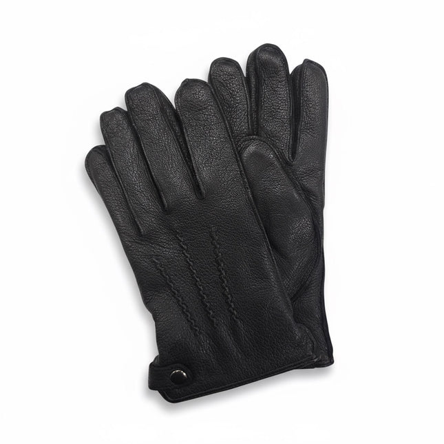 Men’s Black Italian Leather Warm Wool-Lined Winter Gloves - M-LGV-505