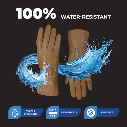 Womens Tan Brown Italian Leather Winter Stitch Line Design Soft Wool Lining Gloves - L-GLV-301