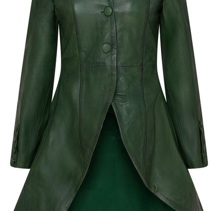 Womens Gothic Full Length Leather Coat Victorian Flare Goth Punk