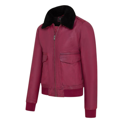 Mens Burgundy Leather Aviator Bomber Jacket - Lunar