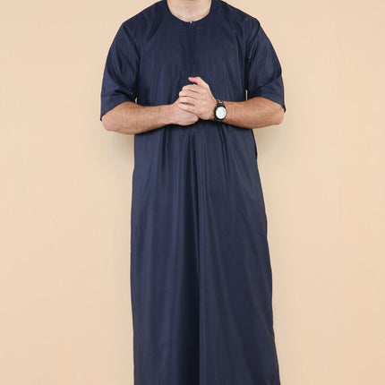 Mens Navy Thobe Jubba Islamic Arab Moroccan Saudi Zipped Kaftan Arab Robe
