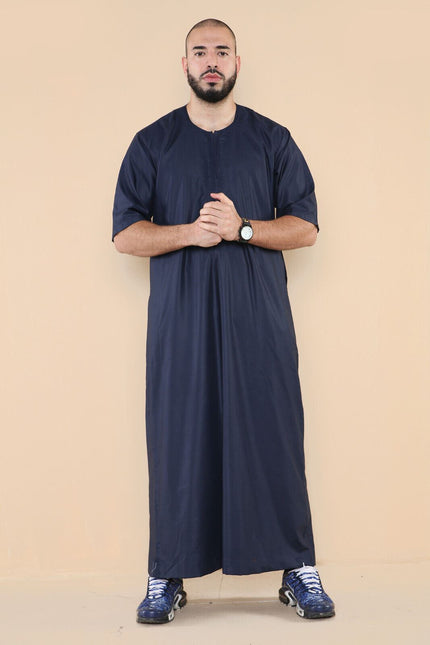 Mens Navy Thobe Jubba Islamic Arab Moroccan Saudi Zipped Kaftan Arab Robe