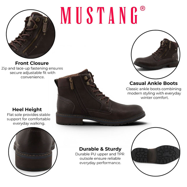 Mustang Men's Dark Brown Faux Leather Winter Lace-Up Ankle Boots - M0031006