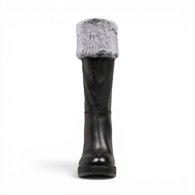 Windsorsmith Womens Mid Calf Black Leather High Heel Fur Boots - Lovestruck
